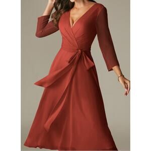 AW BRIDAL 10 L rust red Gaia formal bridesmaid dama party midi dress NEW 0B5